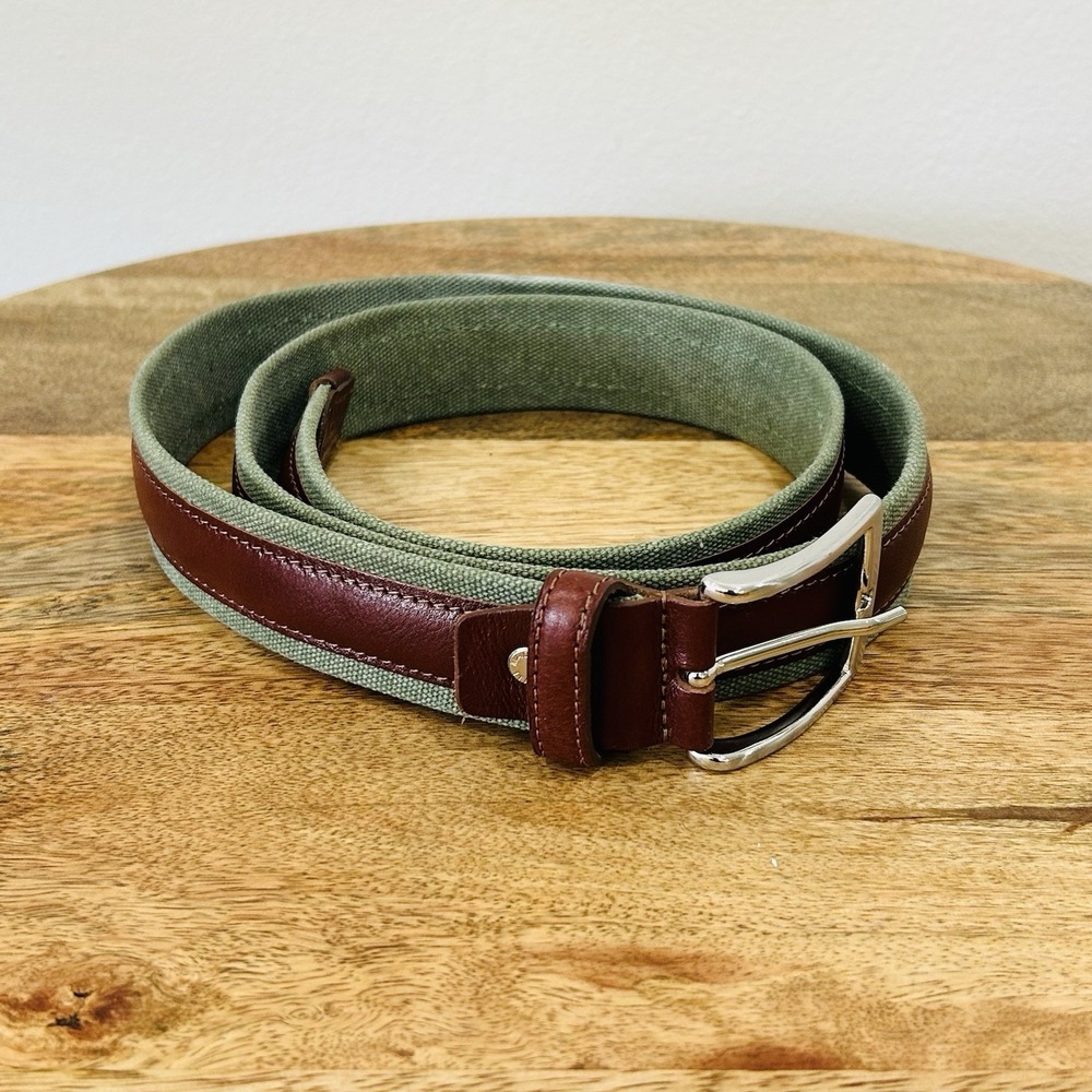 Vera Pelle Italian Green Canvas Leather Belt Men's 42